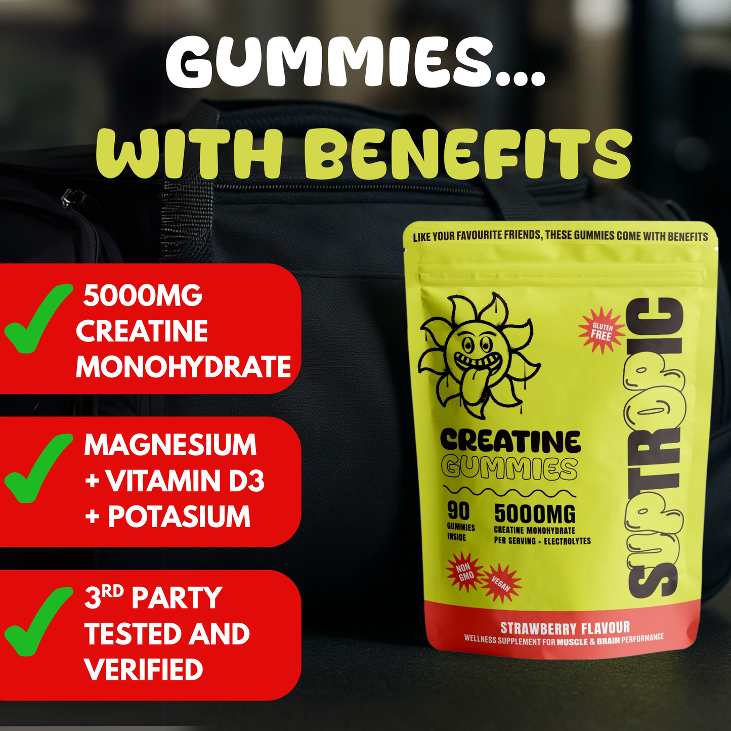 Creatine Gummies + Electrolytes | 5000mg, 30+ days, Strawberry