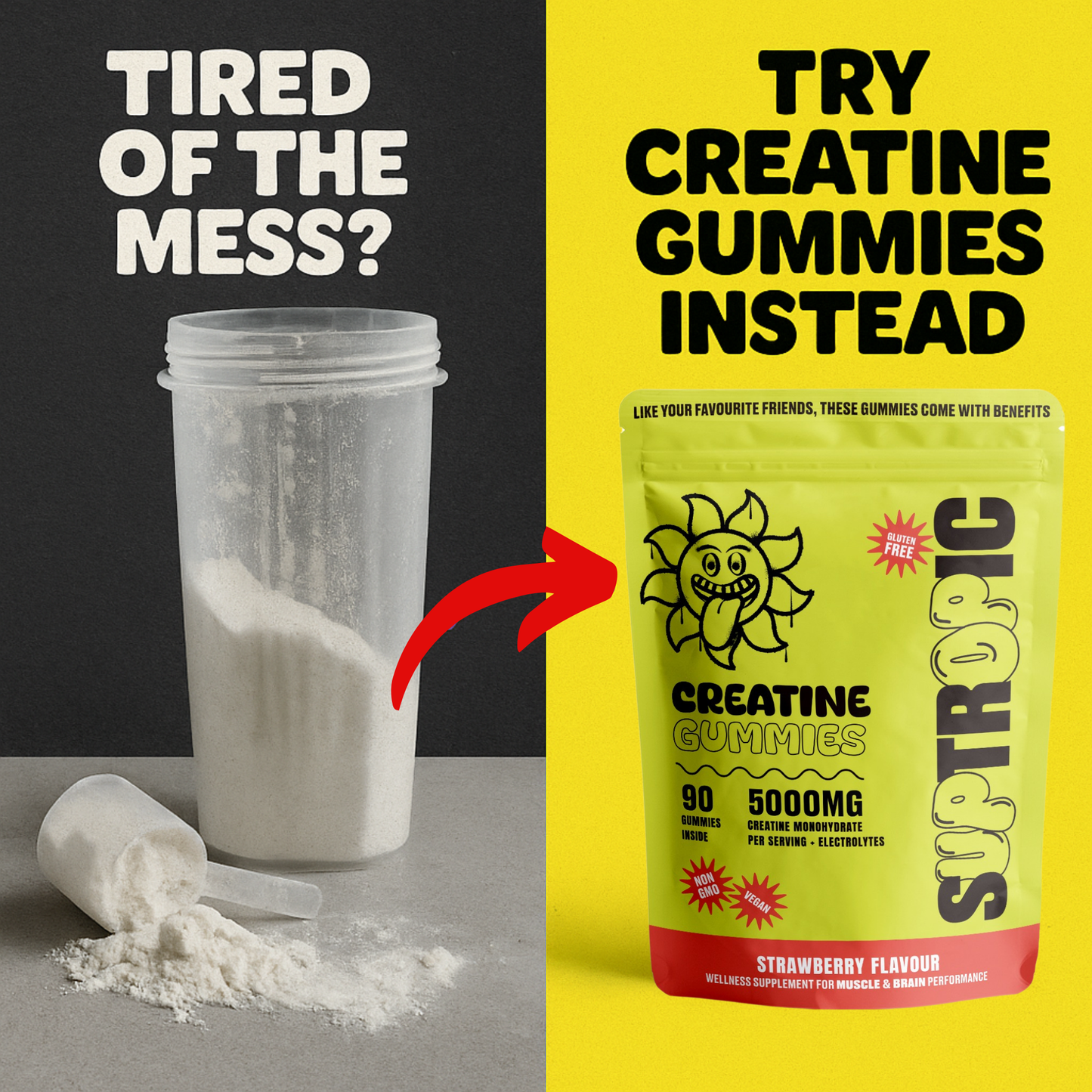 Creatine Gummies + Electrolytes | 5000mg, 30+ days, Strawberry
