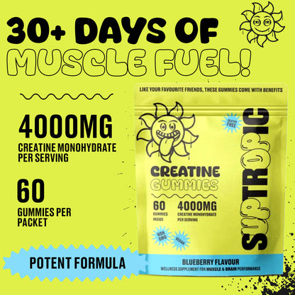 Creatine Gummies, 4000mg per serving (30days), 60 gummies, Blueberry