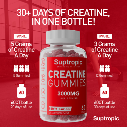 Creatine Gummies, 3000mg per serving (30days), 60 gummies, Creatine Monohydrate