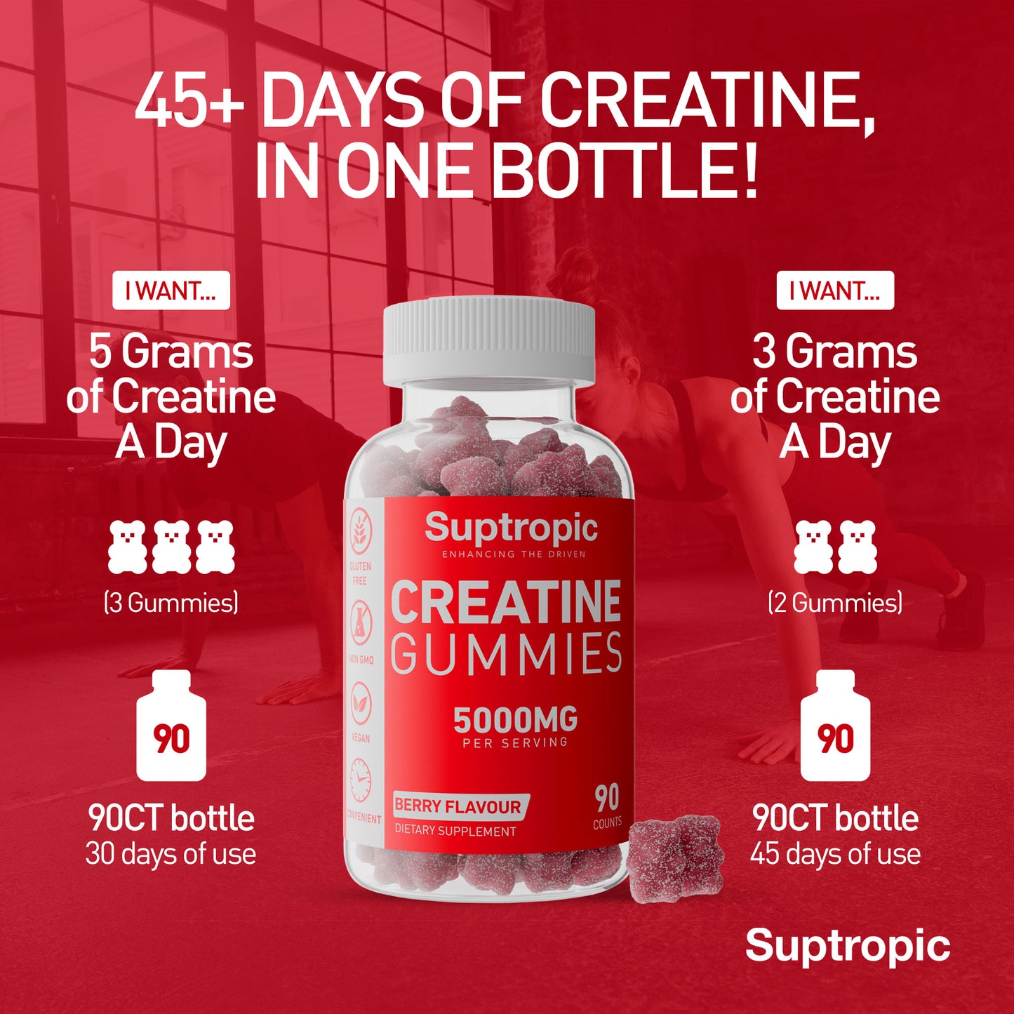 Creatine Gummies, 5000mg per serving (30days), 90 gummies, Creatine Monohydrate